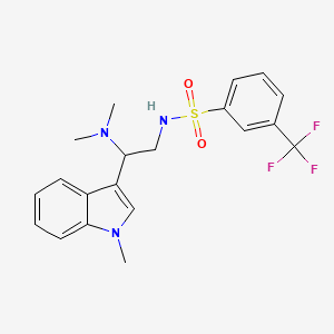 molecular formula C20H22F3N3O2S B2843265 N-(2-(dimethylamino)-2-(1-methyl-1H-indol-3-yl)ethyl)-3-(trifluoromethyl)benzenesulfonamide CAS No. 1396886-22-8