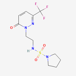 molecular formula C11H15F3N4O3S B2843277 N-[2-[6-Oxo-3-(trifluoromethyl)pyridazin-1-yl]ethyl]pyrrolidine-1-sulfonamide CAS No. 2415473-09-3