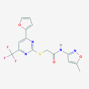 molecular formula C15H11F3N4O3S B284329 2-[[4-(2-furanyl)-6-(trifluoromethyl)-2-pyrimidinyl]thio]-N-(5-methyl-3-isoxazolyl)acetamide 