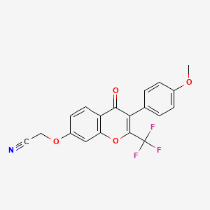 molecular formula C19H12F3NO4 B2843299 2-((3-(4-methoxyphenyl)-4-oxo-2-(trifluoromethyl)-4H-chromen-7-yl)oxy)acetonitrile CAS No. 844852-54-6
