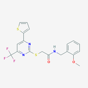 molecular formula C19H16F3N3O2S2 B284332 N-(2-methoxybenzyl)-2-{[4-(2-thienyl)-6-(trifluoromethyl)-2-pyrimidinyl]sulfanyl}acetamide 
