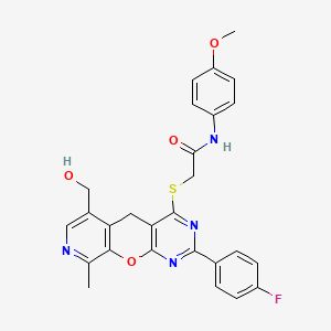 2-((2-(4-fluorophenyl)-6-(hydroxymethyl)-9-methyl-5H-pyrido[4',3':5,6]pyrano[2,3-d]pyrimidin-4-yl)thio)-N-(4-methoxyphenyl)acetamide