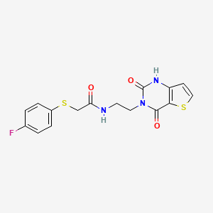 molecular formula C16H14FN3O3S2 B2843332 N-(2-(2,4-二氧代-1,2-二氢噻吩[3,2-d]嘧啶-3(4H)-基)乙基)-2-((4-氟苯基)硫)乙酰胺 CAS No. 1904207-77-7