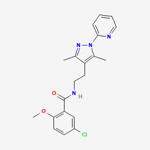 molecular formula C20H21ClN4O2 B2843338 5-chloro-N-(2-(3,5-dimethyl-1-(pyridin-2-yl)-1H-pyrazol-4-yl)ethyl)-2-methoxybenzamide CAS No. 2034619-72-0