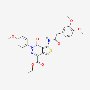 molecular formula C26H25N3O7S B2843347 Ethyl 5-(2-(3,4-dimethoxyphenyl)acetamido)-3-(4-methoxyphenyl)-4-oxo-3,4-dihydrothieno[3,4-d]pyridazine-1-carboxylate CAS No. 851952-38-0