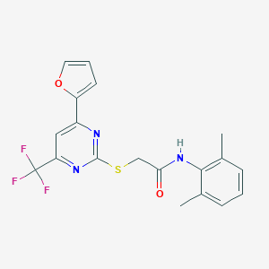 molecular formula C19H16F3N3O2S B284335 N-(2,6-Dimethyl-phenyl)-2-(4-furan-2-yl-6-trifluoromethyl-pyrimidin-2-ylsulfanyl)-acetamide 