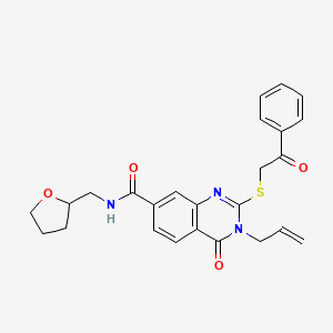 molecular formula C25H25N3O4S B2843356 4-氧代-N-(氧杂戊二烷-2-基甲基)-2-苯乙酰硫代-3-丙-2-烯基喹唑啉-7-甲酸酰胺 CAS No. 451467-35-9