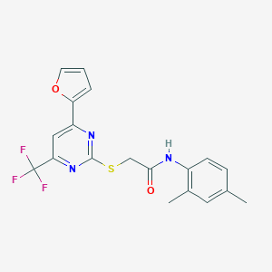 molecular formula C19H16F3N3O2S B284336 N-(2,4-dimethylphenyl)-2-{[4-(2-furyl)-6-(trifluoromethyl)-2-pyrimidinyl]sulfanyl}acetamide 