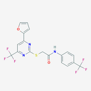 molecular formula C18H11F6N3O2S B284337 2-{[4-(2-furyl)-6-(trifluoromethyl)-2-pyrimidinyl]sulfanyl}-N-[4-(trifluoromethyl)phenyl]acetamide 