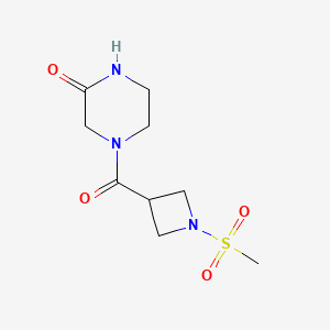 molecular formula C9H15N3O4S B2843374 4-(1-(甲磺酰)氮杂环丁烷-3-甲酰)哌嗪-2-酮 CAS No. 1428362-40-6