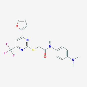 molecular formula C19H17F3N4O2S B284338 N-(4-(dimethylamino)phenyl)-2-(4-(furan-2-yl)-6-(trifluoromethyl)pyrimidin-2-ylthio)acetamide 