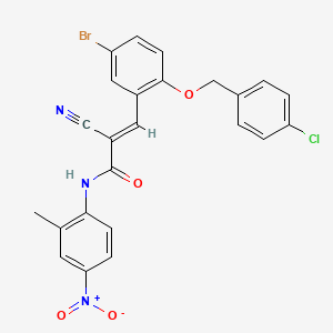 (E)-3-[5-bromo-2-[(4-chlorophenyl)methoxy]phenyl]-2-cyano-N-(2-methyl-4-nitrophenyl)prop-2-enamide