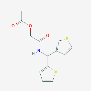 molecular formula C13H13NO3S2 B2843392 2-Oxo-2-((thiophen-2-yl(thiophen-3-yl)methyl)amino)ethyl acetate CAS No. 2034458-85-8