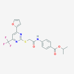 molecular formula C21H18F3N3O4S B284340 Isopropyl 4-[({[4-(2-furyl)-6-(trifluoromethyl)-2-pyrimidinyl]sulfanyl}acetyl)amino]benzoate 