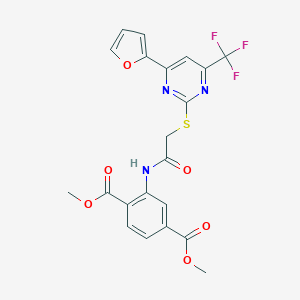 molecular formula C21H16F3N3O6S B284341 Dimethyl 2-[({[4-(2-furyl)-6-(trifluoromethyl)-2-pyrimidinyl]thio}acetyl)amino]terephthalate 
