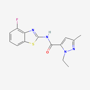 molecular formula C14H13FN4OS B2843419 1-ethyl-N-(4-fluorobenzo[d]thiazol-2-yl)-3-methyl-1H-pyrazole-5-carboxamide CAS No. 1171390-10-5