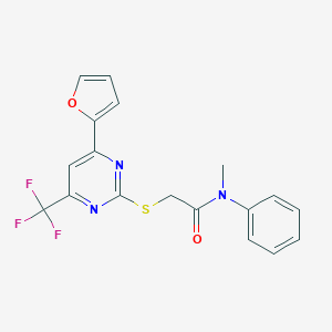 molecular formula C18H14F3N3O2S B284342 2-{[4-(2-furyl)-6-(trifluoromethyl)pyrimidin-2-yl]thio}-N-methyl-N-phenylacetamide 