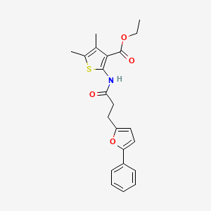 molecular formula C22H23NO4S B2843420 Ethyl 4,5-dimethyl-2-(3-(5-phenylfuran-2-yl)propanamido)thiophene-3-carboxylate CAS No. 924834-34-4