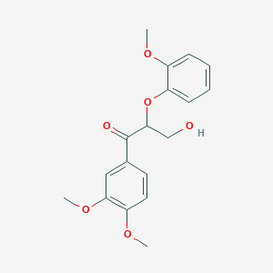 molecular formula C18H20O6 B2843422 1-(3,4-Dimethoxyphenyl)-3-hydroxy-2-(2-methoxyphenoxy)propan-1-one CAS No. 10548-77-3