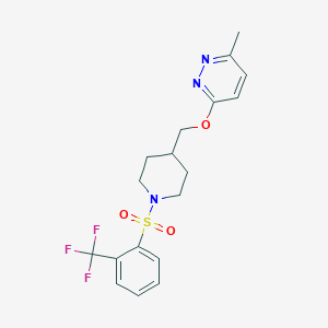 B2843429 3-Methyl-6-[[1-[2-(trifluoromethyl)phenyl]sulfonylpiperidin-4-yl]methoxy]pyridazine CAS No. 2379987-18-3