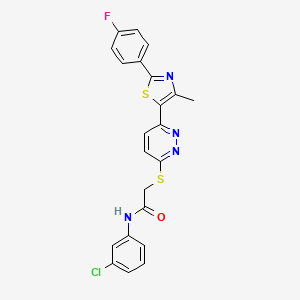 molecular formula C22H16ClFN4OS2 B2843434 N-(3-氯苯基)-2-((6-(2-(4-氟苯基)-4-甲基噻唑-5-基)吡啶-3-基)硫)乙酰胺 CAS No. 923172-70-7