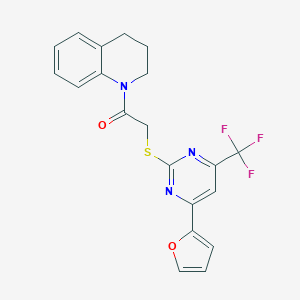 molecular formula C20H16F3N3O2S B284344 1-({[4-(2-Furyl)-6-(trifluoromethyl)-2-pyrimidinyl]thio}acetyl)-1,2,3,4-tetrahydroquinoline 