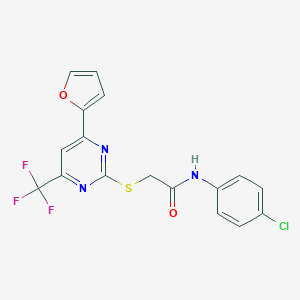 molecular formula C17H11ClF3N3O2S B284346 N-(4-chlorophenyl)-2-{[4-(2-furyl)-6-(trifluoromethyl)-2-pyrimidinyl]sulfanyl}acetamide 