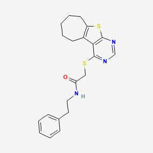 molecular formula C21H23N3OS2 B2843471 N-phenethyl-2-((6,7,8,9-tetrahydro-5H-cyclohepta[4,5]thieno[2,3-d]pyrimidin-4-yl)thio)acetamide CAS No. 727688-88-2