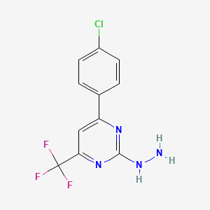 molecular formula C11H8ClF3N4 B2843474 4-(4-Chlorophenyl)-2-hydrazinyl-6-(trifluoromethyl)pyrimidine CAS No. 861451-58-3
