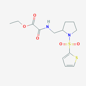 molecular formula C13H18N2O5S2 B2843475 Ethyl 2-oxo-2-(((1-(thiophen-2-ylsulfonyl)pyrrolidin-2-yl)methyl)amino)acetate CAS No. 896280-60-7