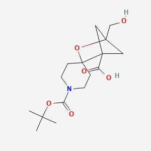 molecular formula C16H25NO6 B2843476 1-(Hydroxymethyl)-1'-[(2-methylpropan-2-yl)oxycarbonyl]spiro[2-oxabicyclo[2.1.1]hexane-3,4'-piperidine]-4-carboxylic acid CAS No. 2243515-60-6