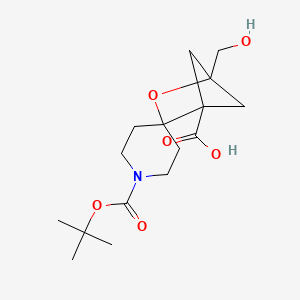 molecular formula C16H25NO6 B2843476 1'-[(tert-butoxy)carbonyl]-4-(hydroxymethyl)-3-oxaspiro[bicyclo[2.1.1]hexane-2,4'-piperidine]-1-carboxylic acid CAS No. 2243515-60-6