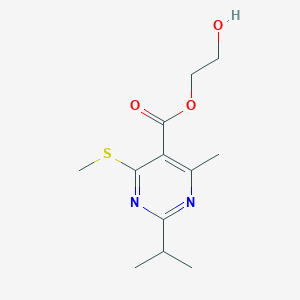 molecular formula C12H18N2O3S B2843487 2-Hydroxyethyl 4-methyl-6-(methylsulfanyl)-2-(propan-2-yl)pyrimidine-5-carboxylate CAS No. 1797022-65-1