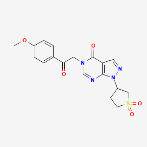 molecular formula C18H18N4O5S B2843510 1-(1,1-二氧代四氢噻嘌-3-基)-5-(2-(4-甲氧基苯基)-2-氧代乙基)-1H-吡唑并[3,4-d]嘧啶-4(5H)-酮 CAS No. 1105210-39-6