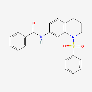 molecular formula C22H20N2O3S B2843532 N-[1-(苯磺酰)-3,4-二氢-2H-喹啉-7-基]苯甲酰胺 CAS No. 1005301-65-4