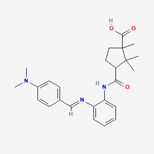 molecular formula C25H31N3O3 B2843533 (E)-3-((2-((4-(dimethylamino)benzylidene)amino)phenyl)carbamoyl)-1,2,2-trimethylcyclopentanecarboxylic acid CAS No. 725219-51-2