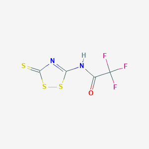 molecular formula C4HF3N2OS3 B2843538 2,2,2-trifluoro-N-(3-thioxo-3H-1,2,4-dithiazol-5-yl)acetamide CAS No. 477866-94-7