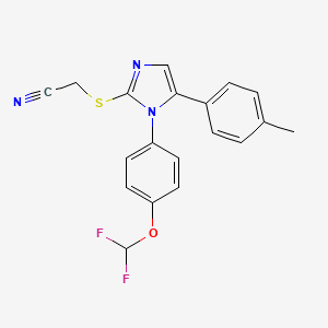 molecular formula C19H15F2N3OS B2843547 2-((1-(4-(二氟甲氧基)苯基)-5-(对甲苯基)-1H-咪唑-2-基)硫)乙腈 CAS No. 1226442-47-2