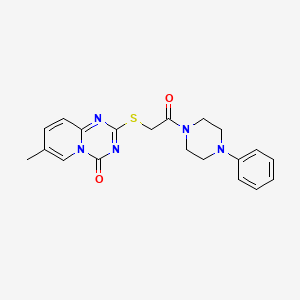 molecular formula C20H21N5O2S B2843548 7-Methyl-2-[2-oxo-2-(4-phenylpiperazin-1-yl)ethyl]sulfanylpyrido[1,2-a][1,3,5]triazin-4-one CAS No. 896317-75-2