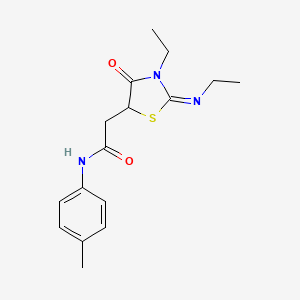 molecular formula C16H21N3O2S B2843549 2-[(2Z)-3-ethyl-2-(ethylimino)-4-oxo-1,3-thiazolidin-5-yl]-N-(4-methylphenyl)acetamide CAS No. 1164532-57-3