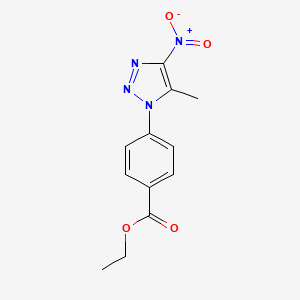 molecular formula C12H12N4O4 B2843561 ethyl 4-(5-methyl-4-nitro-1H-1,2,3-triazol-1-yl)benzenecarboxylate CAS No. 677749-51-8