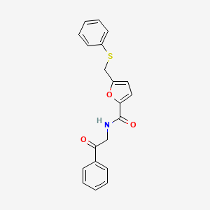 molecular formula C20H17NO3S B2843562 N-(2-oxo-2-phenylethyl)-5-((phenylthio)methyl)furan-2-carboxamide CAS No. 874465-34-6