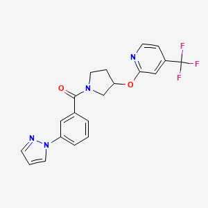 molecular formula C20H17F3N4O2 B2843565 (3-(1H-pyrazol-1-yl)phenyl)(3-((4-(trifluoromethyl)pyridin-2-yl)oxy)pyrrolidin-1-yl)methanone CAS No. 2034471-32-2