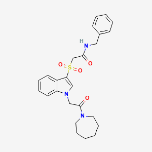 molecular formula C25H29N3O4S B2843571 2-((1-(2-(azepan-1-yl)-2-oxoethyl)-1H-indol-3-yl)sulfonyl)-N-benzylacetamide CAS No. 878060-06-1