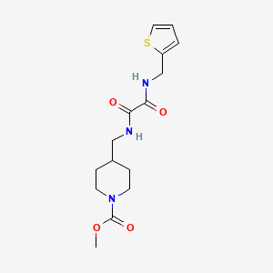 molecular formula C15H21N3O4S B2843584 甲酸 4-((2-氧代-2-((噻吩-2-基甲基)氨基)乙酰氨基)甲基-哌啶-1-基)酯 CAS No. 1235145-15-9