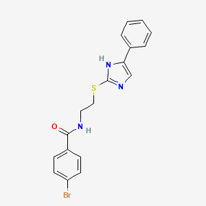 molecular formula C18H16BrN3OS B2843592 4-bromo-N-(2-((5-phenyl-1H-imidazol-2-yl)thio)ethyl)benzamide CAS No. 886898-27-7