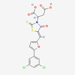 molecular formula C18H11Cl2NO6S2 B2843597 (Z)-2-(5-((5-(3,5-二氯苯基)呋喃-2-基)甲亚甲基)-4-氧代-2-硫代噻唑烷-3-基)琥珀酸 CAS No. 629606-32-2