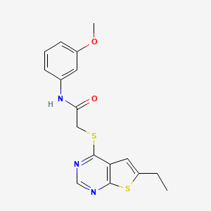 molecular formula C17H17N3O2S2 B2843613 2-(6-ethylthieno[2,3-d]pyrimidin-4-yl)sulfanyl-N-(3-methoxyphenyl)acetamide CAS No. 499133-95-8