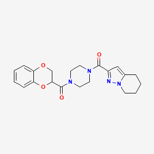 molecular formula C21H24N4O4 B2843615 (2,3-Dihydrobenzo[b][1,4]dioxin-2-yl)(4-(4,5,6,7-tetrahydropyrazolo[1,5-a]pyridine-2-carbonyl)piperazin-1-yl)methanone CAS No. 2034405-61-1