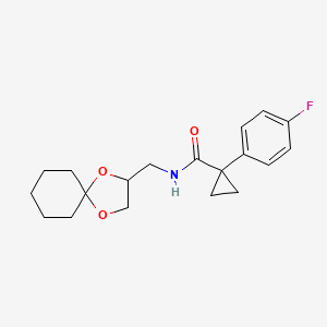 molecular formula C19H24FNO3 B2843629 N-(1,4-二氧杂螺[4.5]癸烷-2-基甲基)-1-(4-氟苯基)环丙烷甲酰胺 CAS No. 1257547-62-8